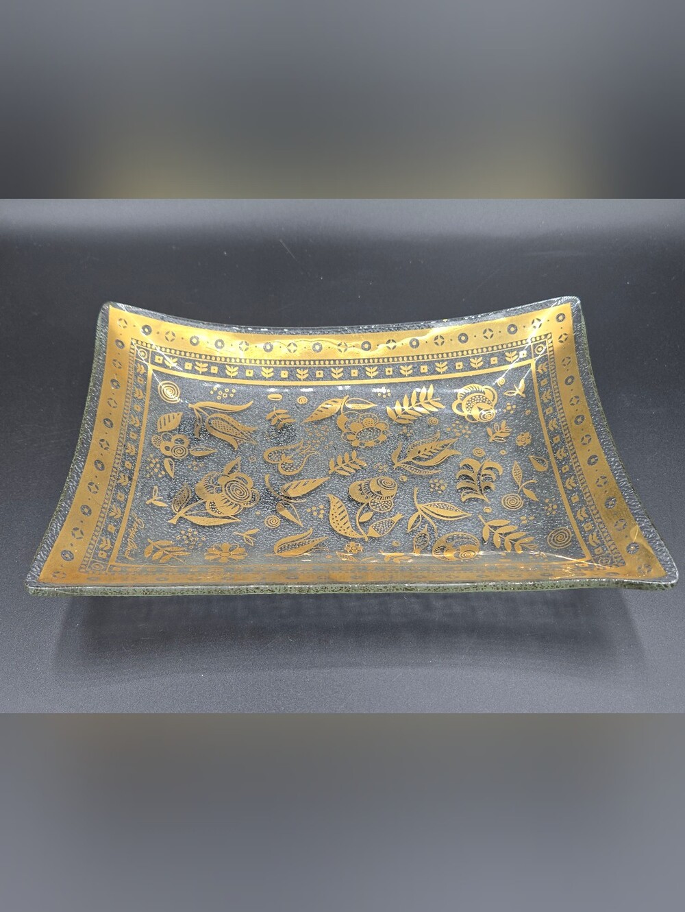 Mid Century Modern Vintage Georges Briard 22k Gilt Glass Dish 8 Inches